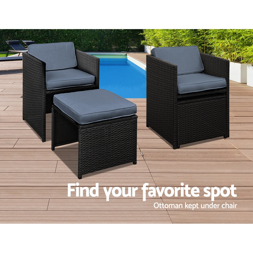 11 Piece Wicker Outdoor Dining Set - Black