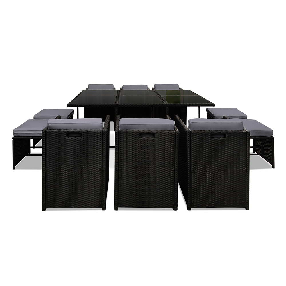 11 Piece Wicker Outdoor Dining Set - Black