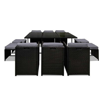 11 Piece Wicker Outdoor Dining Set - Black