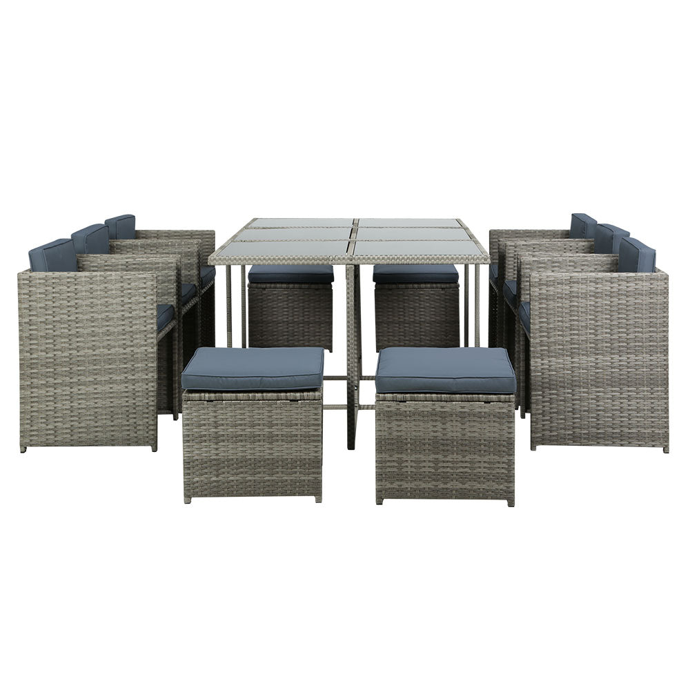11 Piece Outdoor Wicker Dining Set - Grey
