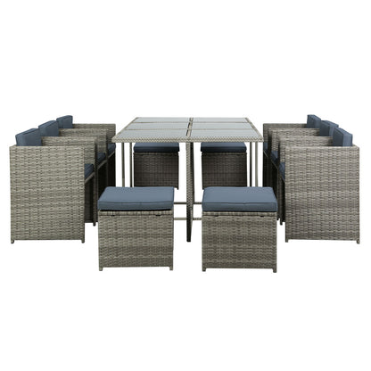 11 Piece Outdoor Wicker Dining Set - Grey