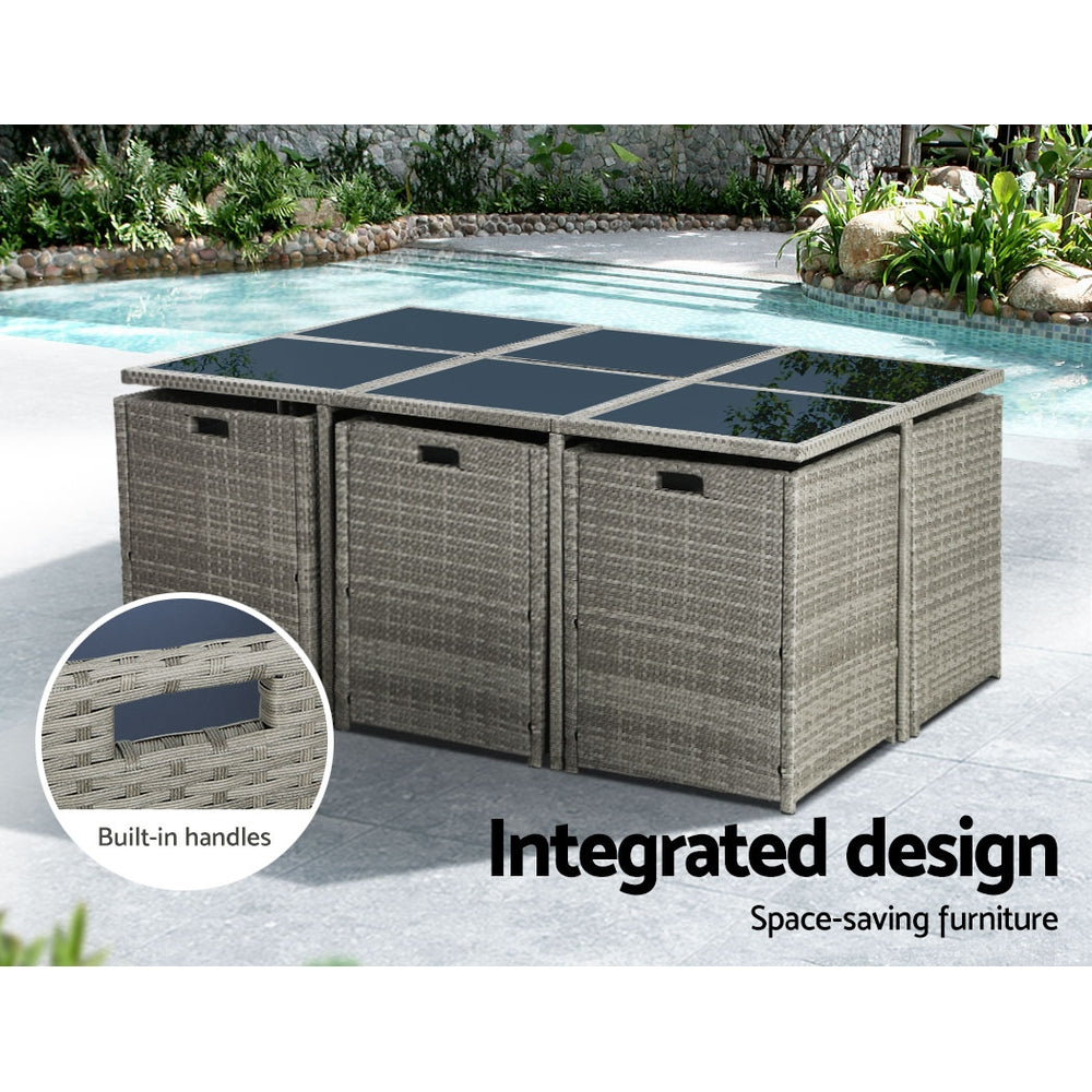 11 Piece Outdoor Wicker Dining Set - Grey