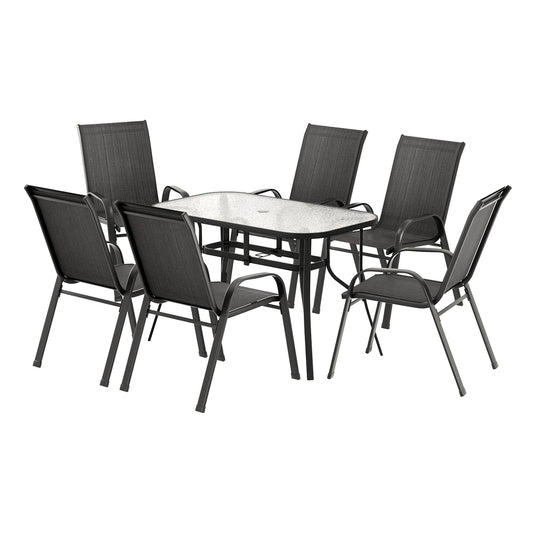 7PC Outdoor Dining Set Table and Chairs Patio Furniture Garden Bistro Set Black