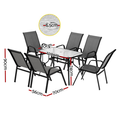 7PC Outdoor Dining Set Table and Chairs Patio Furniture Garden Bistro Set Grey
