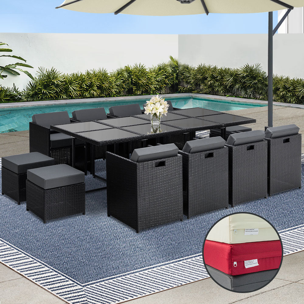 Hayman 13 Piece Wicker Outdoor Dining Set - Black