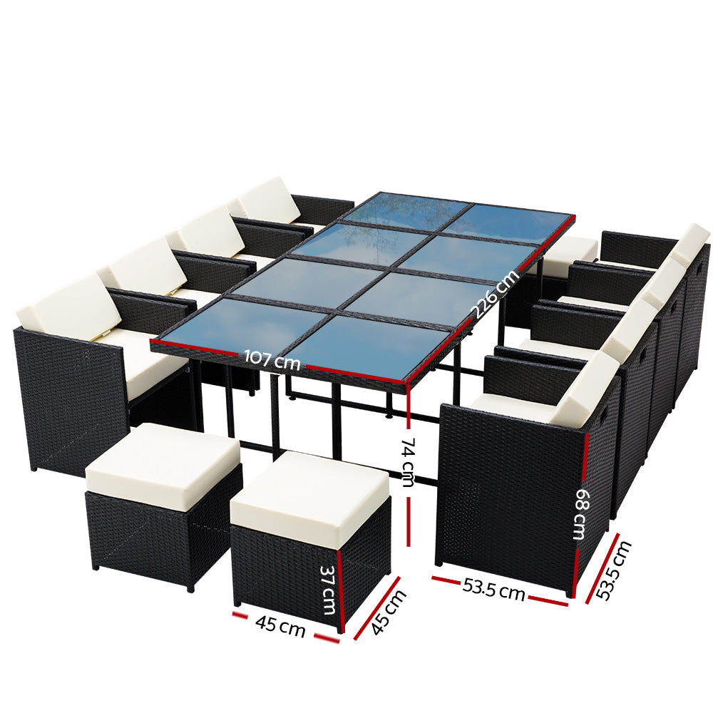 Hayman 13 Piece Wicker Outdoor Dining Set - Black