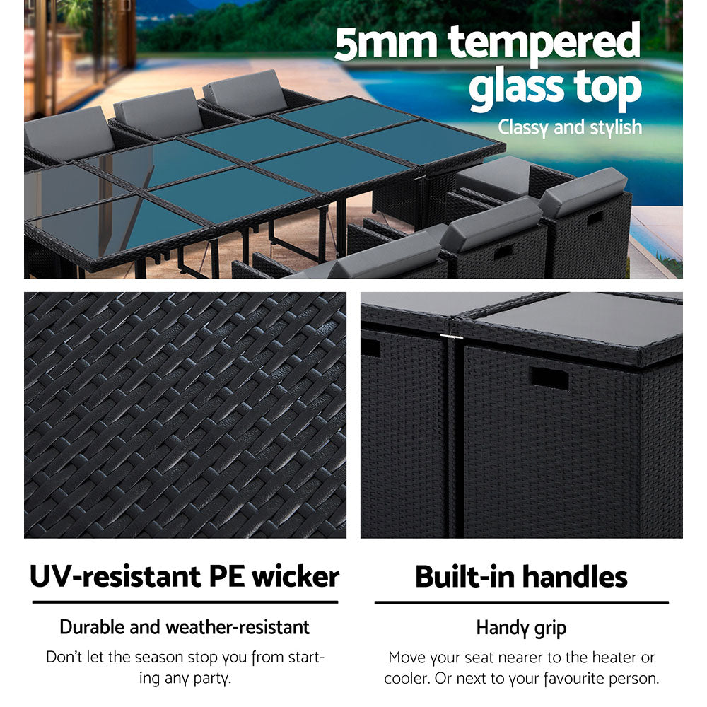 Hayman 13 Piece Wicker Outdoor Dining Set - Black