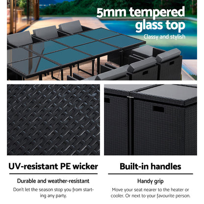 Hayman 13 Piece Wicker Outdoor Dining Set - Black