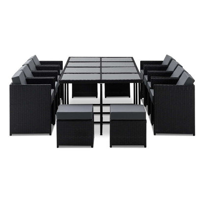 Hayman 13 Piece Wicker Outdoor Dining Set - Black