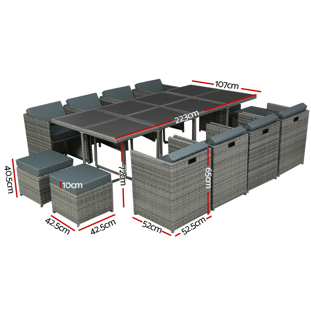 13 Piece Wicker Outdoor Dining Set - Grey