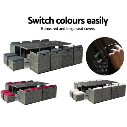 13 Piece Wicker Outdoor Dining Set - Grey