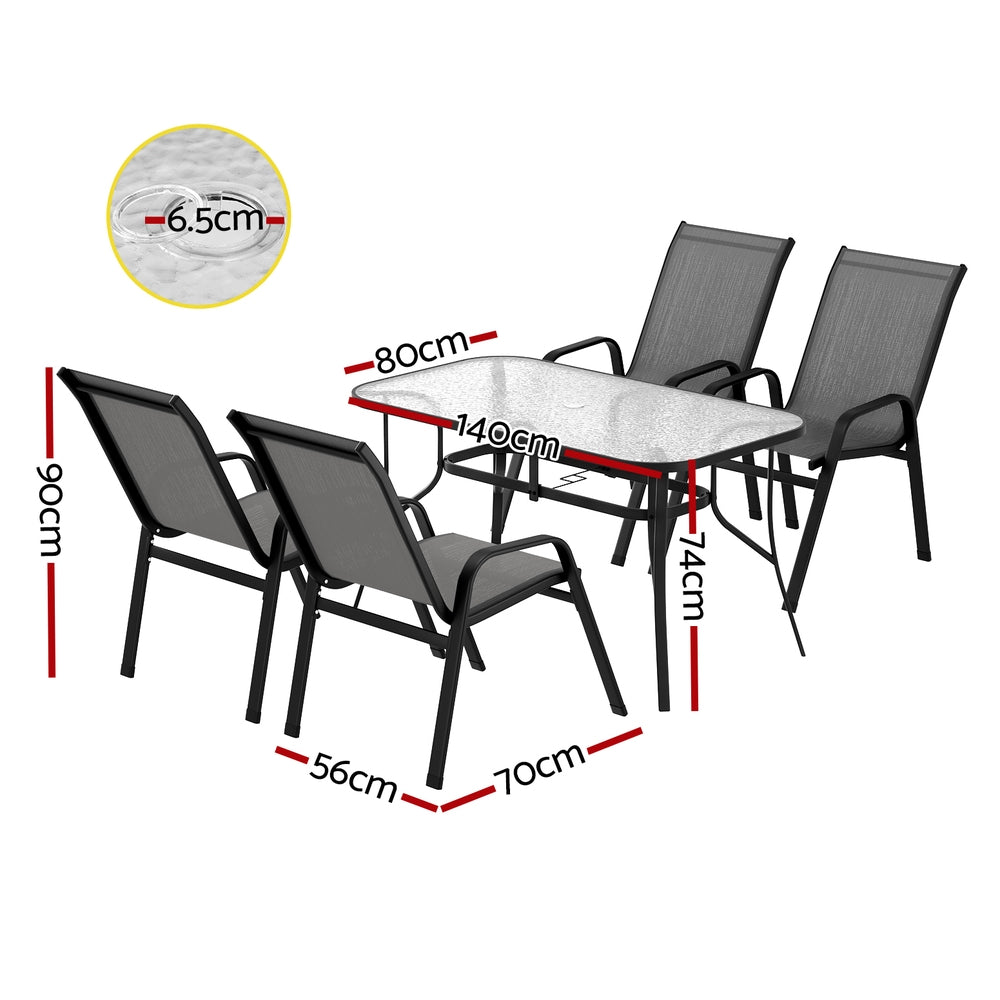 5PC Outdoor Dining Set Table and Chairs Patio Furniture Bistro Set Garden Grey