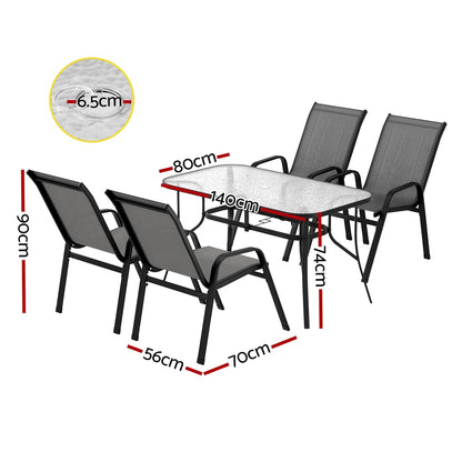 5PC Outdoor Dining Set Table and Chairs Patio Furniture Bistro Set Garden Grey
