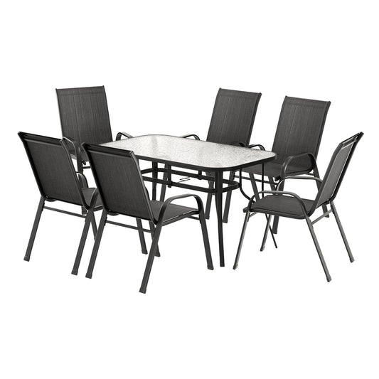 7PC Outdoor Dining Set Table and Chairs Patio Furniture Bistro Set Garden Black