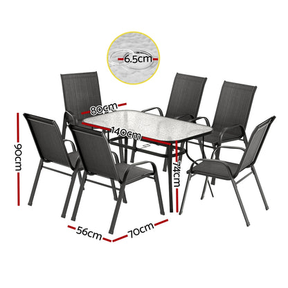 7PC Outdoor Dining Set Table and Chairs Patio Furniture Bistro Set Garden Black