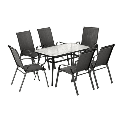 7PC Outdoor Dining Set Table and Chairs Patio Furniture Bistro Set Garden Black