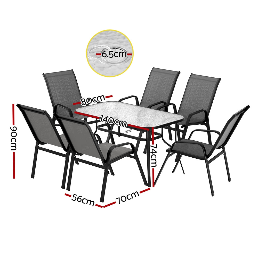 7PC Outdoor Dining Set Table and Chairs Patio Furniture Bistro Set Garden Grey