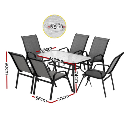 7PC Outdoor Dining Set Table and Chairs Patio Furniture Bistro Set Garden Grey