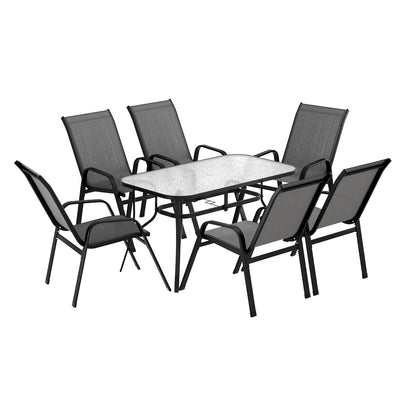 7PC Outdoor Dining Set Table and Chairs Patio Furniture Bistro Set Garden Grey