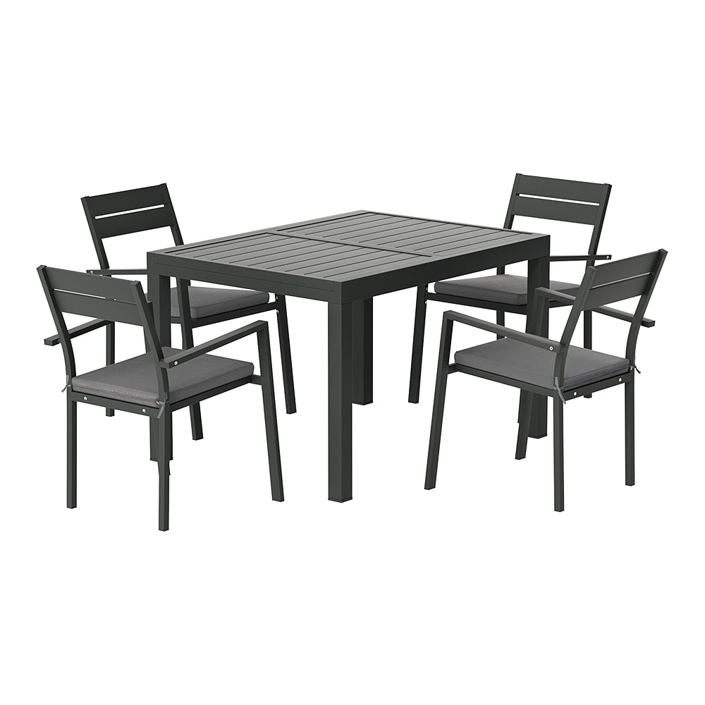 5 Piece Outdoor Dining Set Aluminum Extendable Table Setting - Black