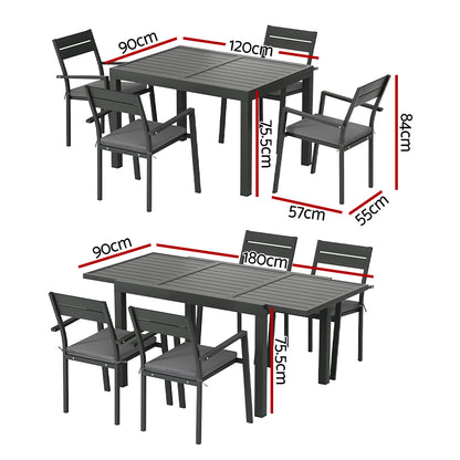 5 Piece Outdoor Dining Set Aluminum Extendable Table Setting - Black