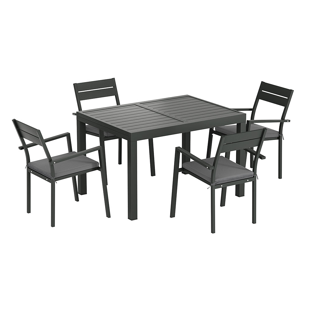 5 Piece Outdoor Dining Set Aluminum Extendable Table Setting - Black
