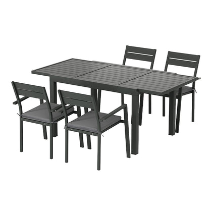 5 Piece Outdoor Dining Set Aluminum Extendable Table Setting - Black