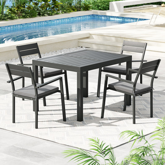 5 Piece Outdoor Dining Set Aluminum Extendable Table Setting - Black