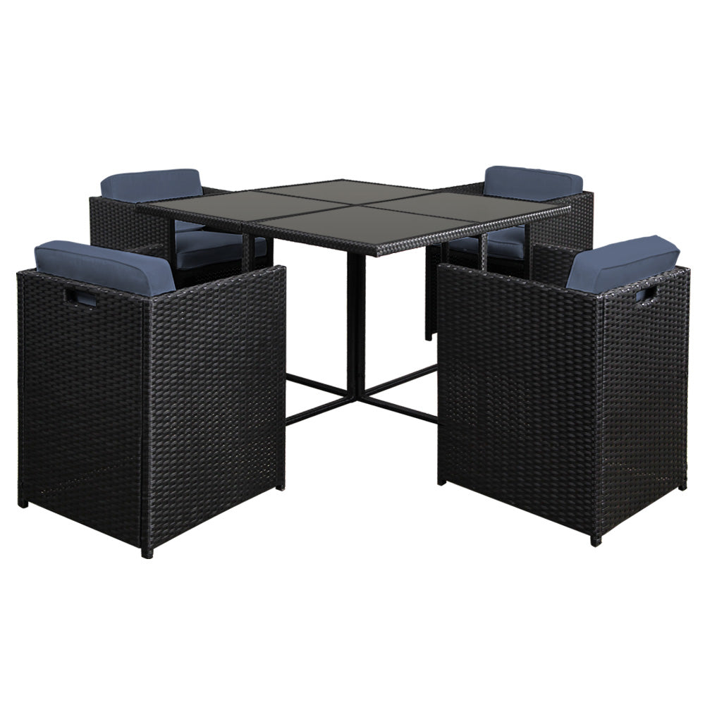 5 Piece Wicker Outdoor Dining Set - Black