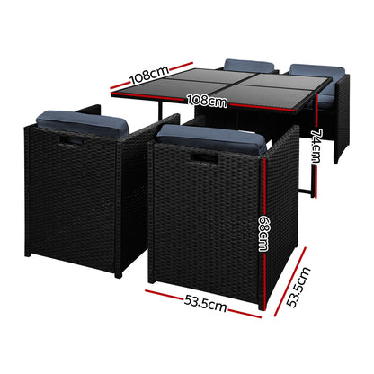 5 Piece Wicker Outdoor Dining Set - Black