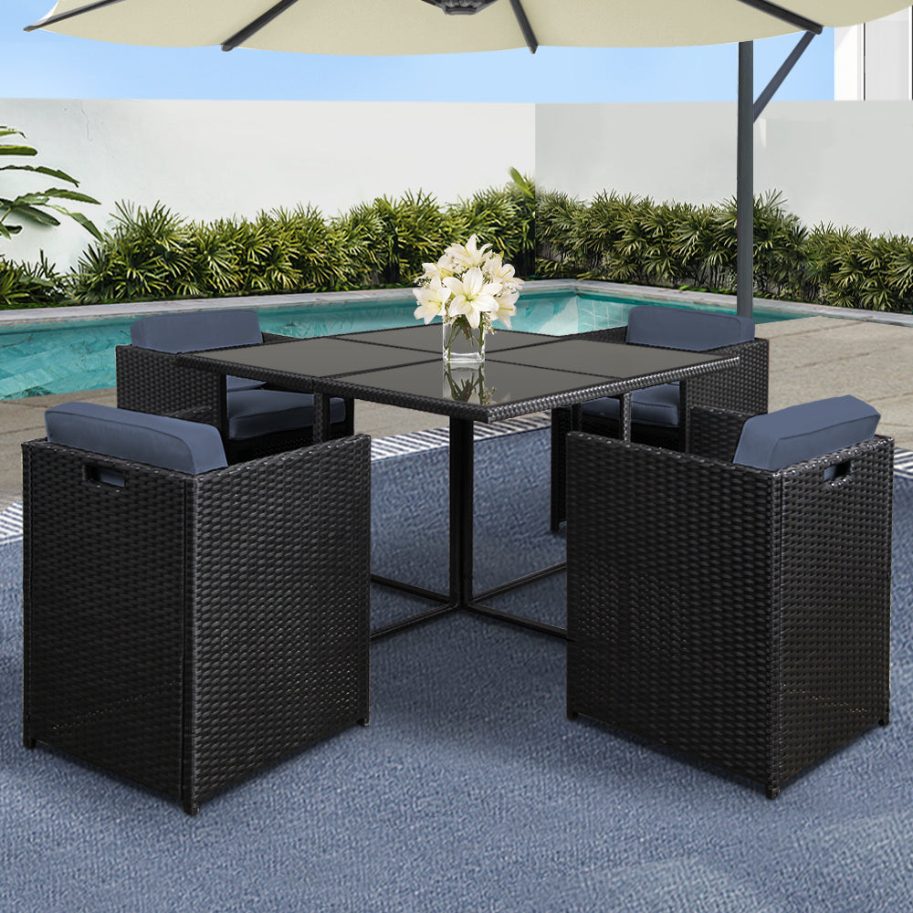 5 Piece Wicker Outdoor Dining Set - Black
