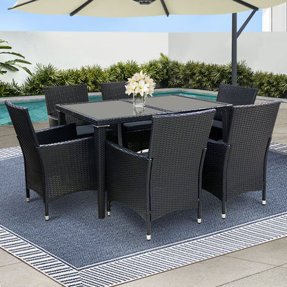Outdoor Dining Set 7 Piece Wicker Lounge Setting Black