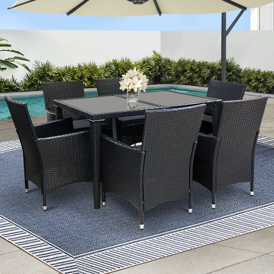 Outdoor Dining Set 7 Piece Wicker Lounge Setting Black