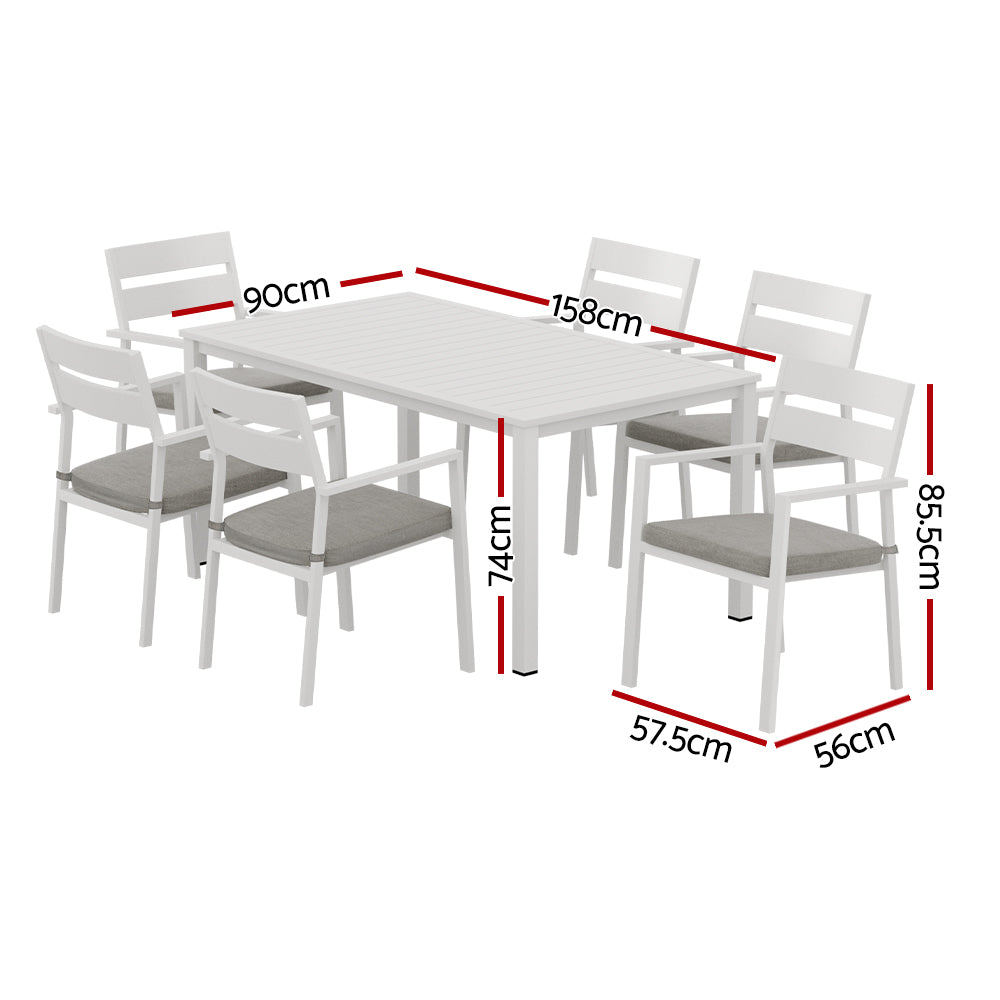 7 Piece Outdoor Dining Set Aluminum Table Setting - White