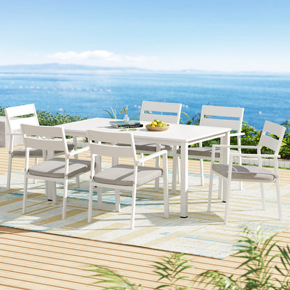 7 Piece Outdoor Dining Set Aluminum Table Setting - White