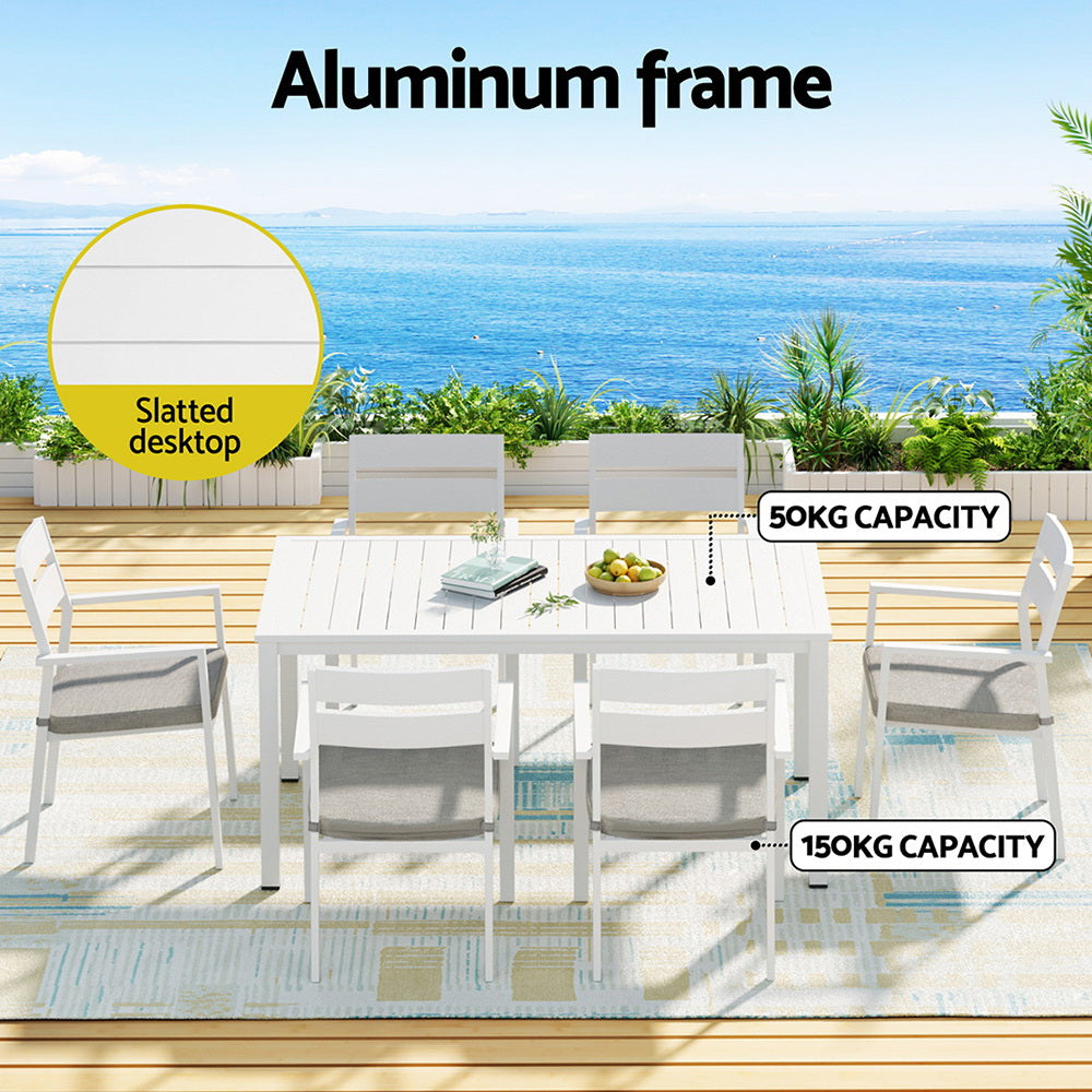 7 Piece Outdoor Dining Set Aluminum Table Setting - White