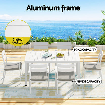 7 Piece Outdoor Dining Set Aluminum Table Setting - White