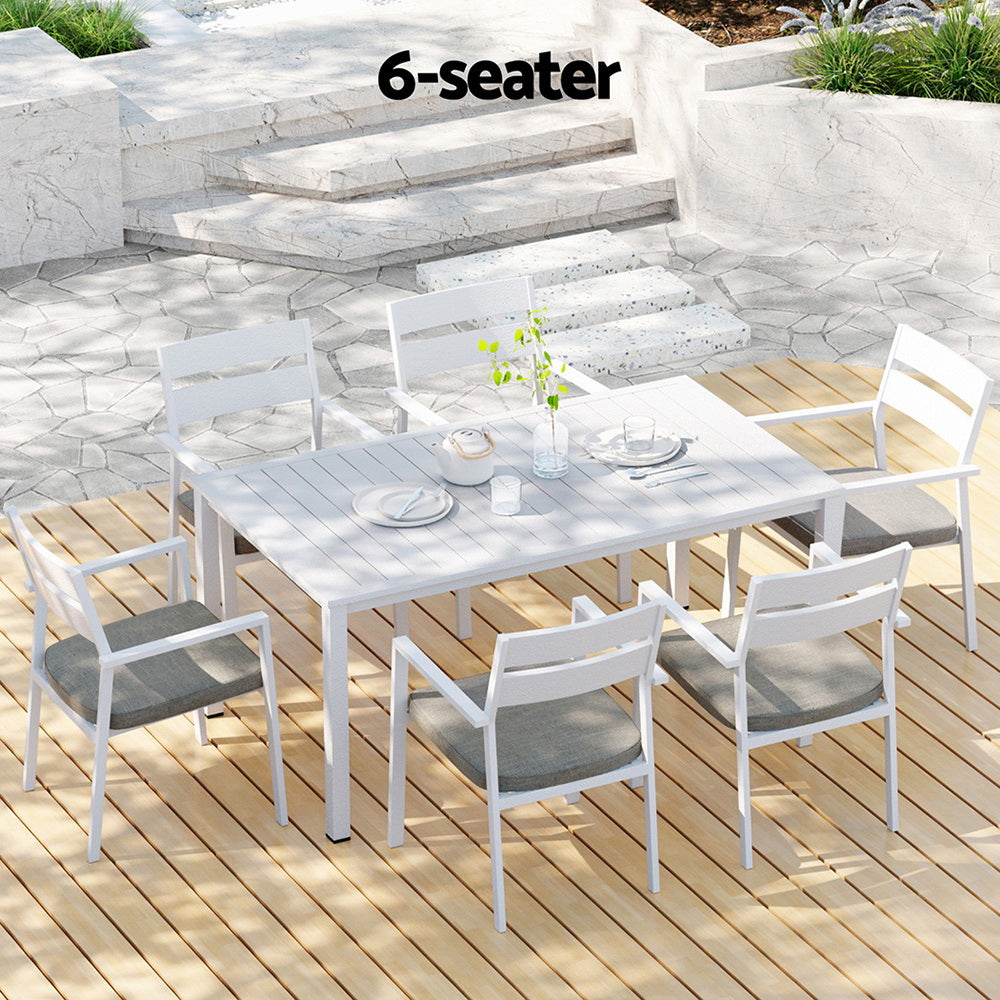 7 Piece Outdoor Dining Set Aluminum Table Setting - White