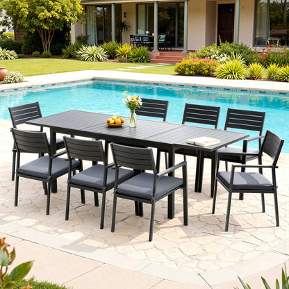 9PCS Outdoor Dining Set Aluminum Extendable Table Chairs Patio Furniture