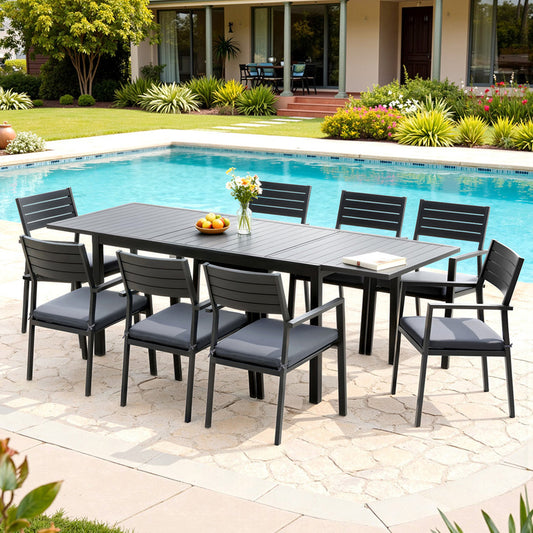 9PCS Outdoor Dining Set Aluminum Extendable Table Chairs Patio Furniture
