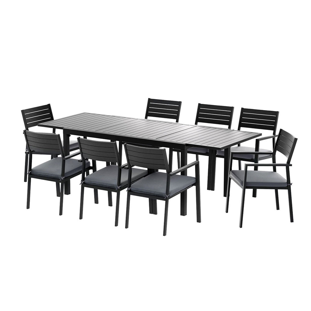 9PCS Outdoor Dining Set Aluminum Extendable Table Chairs Patio Furniture