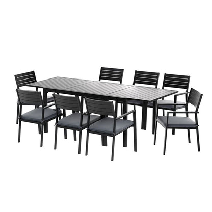 9PCS Outdoor Dining Set Aluminum Extendable Table Chairs Patio Furniture