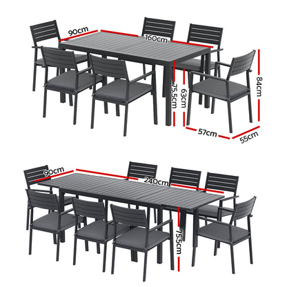 9PCS Outdoor Dining Set Aluminum Extendable Table Chairs Patio Furniture