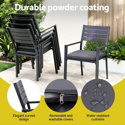 9PCS Outdoor Dining Set Aluminum Extendable Table Chairs Patio Furniture