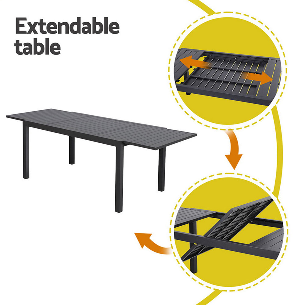 9PCS Outdoor Dining Set Aluminum Extendable Table Chairs Patio Furniture