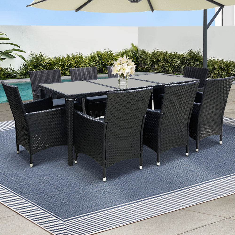 Outdoor Dining Set 9 Piece Wicker Lounge Setting Black