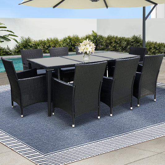 Outdoor Dining Set 9 Piece Wicker Lounge Setting Black