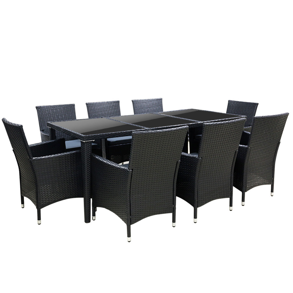 Outdoor Dining Set 9 Piece Wicker Lounge Setting Black