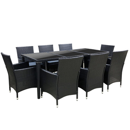 Outdoor Dining Set 9 Piece Wicker Lounge Setting Black