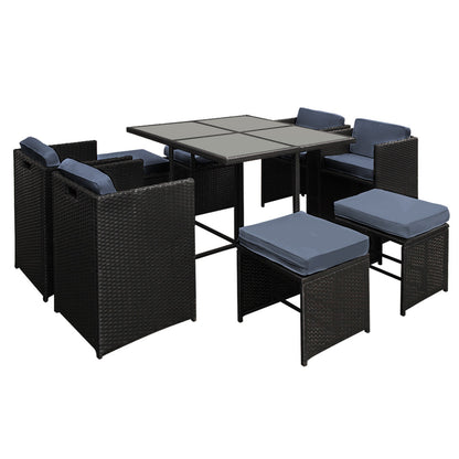 9 Piece Wicker Outdoor Dining Set - Black